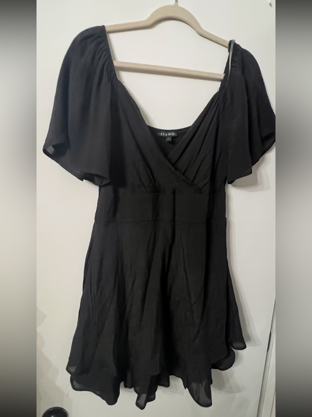 As U Wish Black V-Neck Flutter Sleeve Dress
